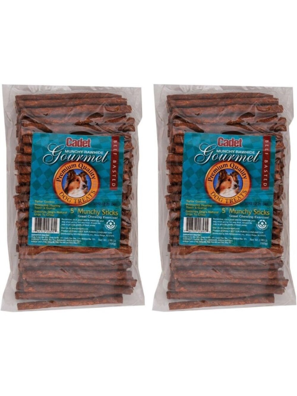 2 Pack Rawhide Munchy Sticks for Dogs, 5-Inch Chewy Treats, 100 Count